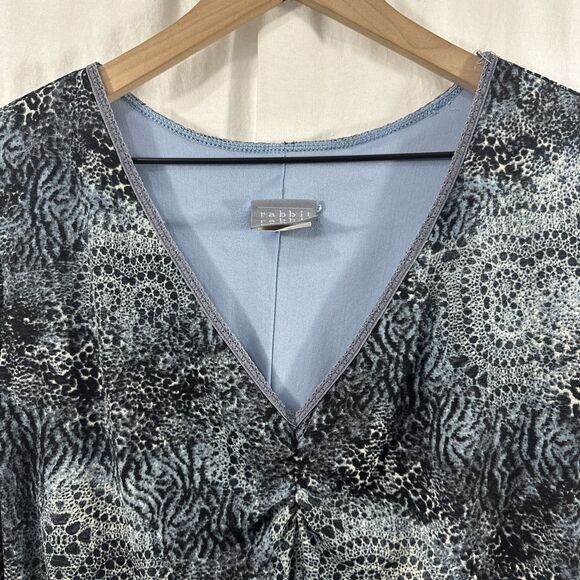 Rabbit Rabbit Rabbit Blue Arsty Babydoll Flutter Sleeve Top Womens Size 20W Y2K - Picture 10 of 10